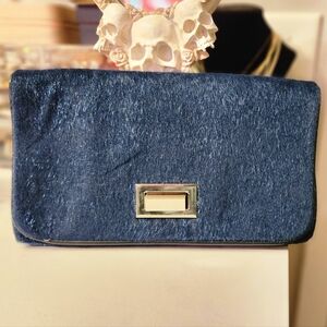 Blue faux hair clutch